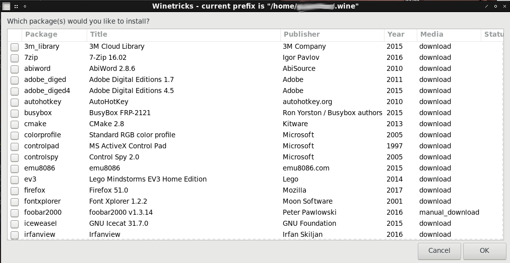 Winetricks - Package Install List